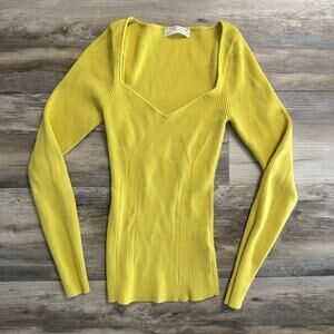 Anthropologie Mustard Yellow Ribbed Knit Sweater – Women’s XS – Square Neck